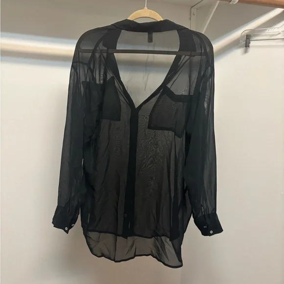 Sheer Black Button-Up Blouse - Picture 2 of 5